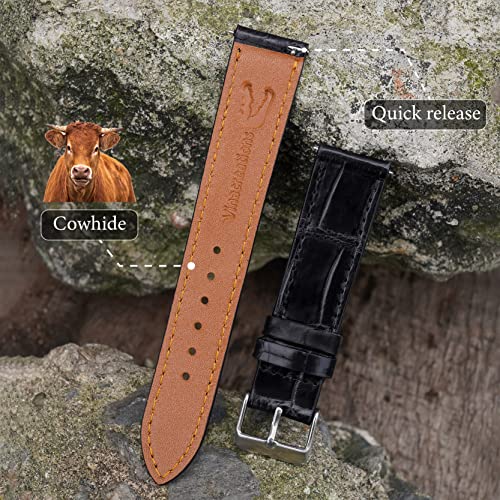 22Mm Black Flat Alligator Leather Watch Band Men Custom Crocodile Belly Quick Release Slim Vintage Replacement Wristwatch Strap Silver Tag Buckles Personal Bespoke No Padding Handmade Dh-No-01-22Mm-A2 #TOP2