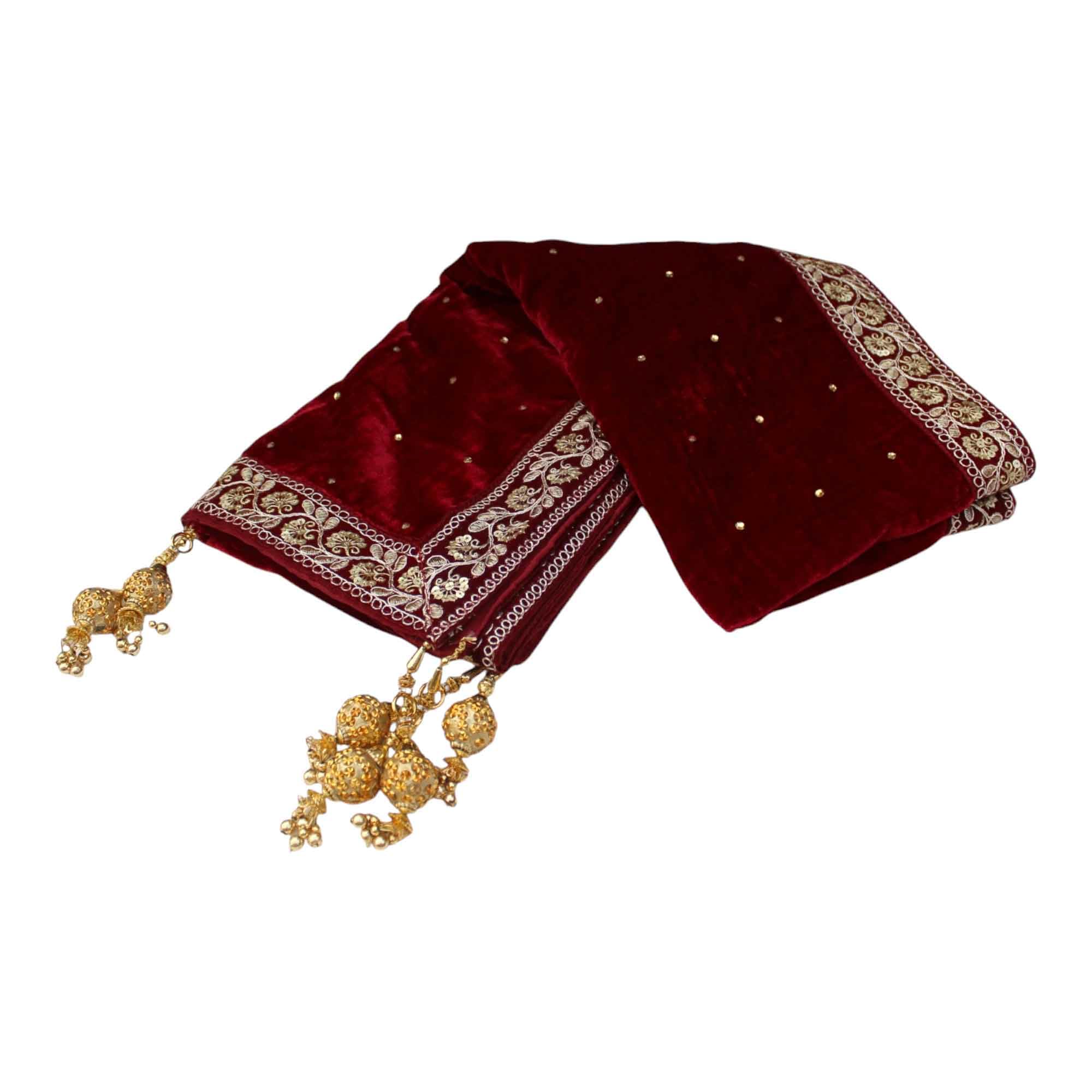 Men's Floral Lace Velvet Sherwani Shawl for Wedding (PCN-002-033_Maroon_2.5 Meter Length)