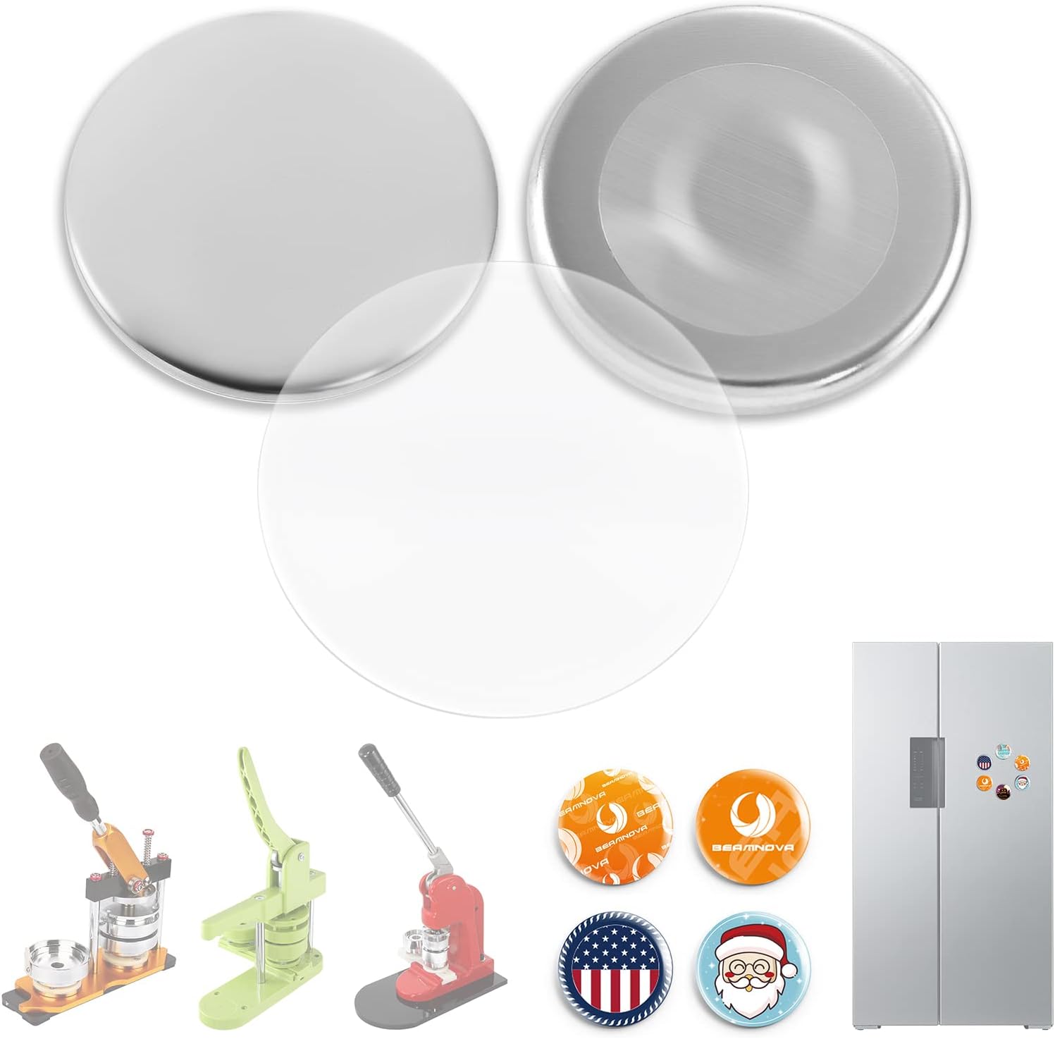 BEAMNOVA 100 Sets of Metal Button Parts Supplies Fridge Magnet 25mm / 0.98 in (Approx. 1 inch) for Button Maker Machine DIY Round Pin Maker, Supplies Only, Machine NOT Included