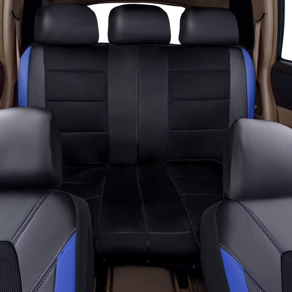 TaKesh 9 Pièces Ensembles De Housses Siège Voiture pour Ford Ranger Wildtrak 2016-2023, Cuir Confortable Respirant Antidérapant Protecteur de Siège Accessoire,B Blue