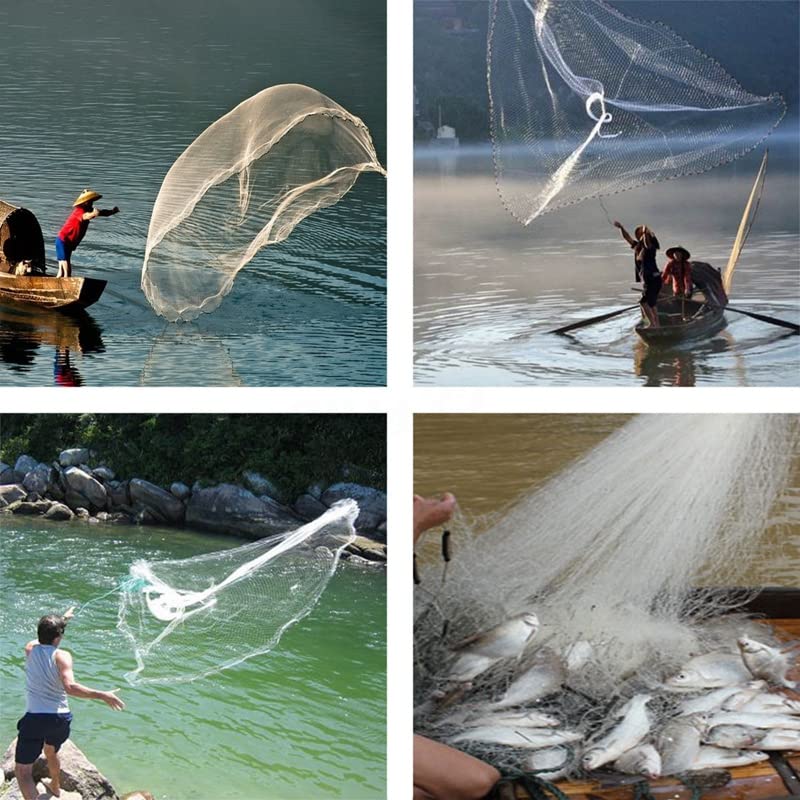 Lancer Un Filet Filet de pêche 8 Pieds 2,4 m avec appât et Filet à Lancer à la Main en Maille de Nylon + Plomb Cast Net