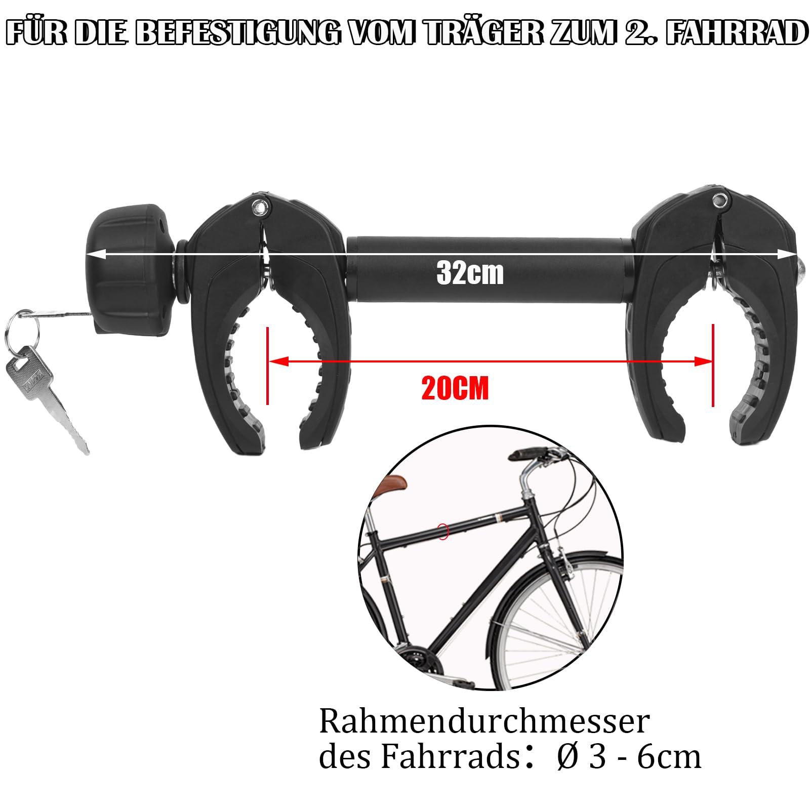 Sorlpv Support de cadre universel pour porte-vélos, long 32 cm, verrouillable, en aluminium, compatible avec les vélos et les motos cross
