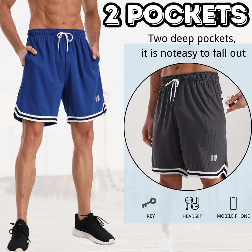 Paquete de 5 pantalones cortos deportivos para hombre, de secado rápido, para gimnasio, correr, fitness, entrenamiento, con bolsillos y cintura elástica