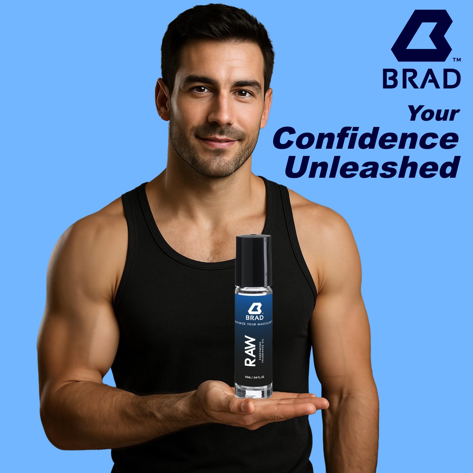 Brad RAW High-Dose Fragrance-Free Pheromone Cologne for Men, 10.2 mL Roll-On Perfume, Skin-Safe, Alcohol-Free, TSA-Approved