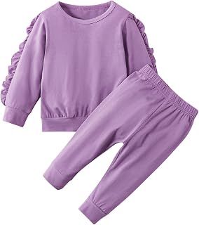 Anime Clothes Outfits Ideas Toddler Kids Baby Girls Long Sleeve Solid Frill Tops Solid Pants Outfits