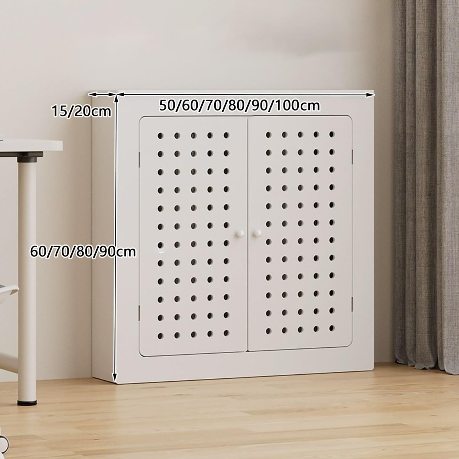 Nowoczesna osłona grzejnika MDF z drzwiami, półka grzewcza i żaluzjowy grill, półka lamelowa do domu, salonu i sypialni (dł. 100 x wys. 100 x szer. 20 cm)