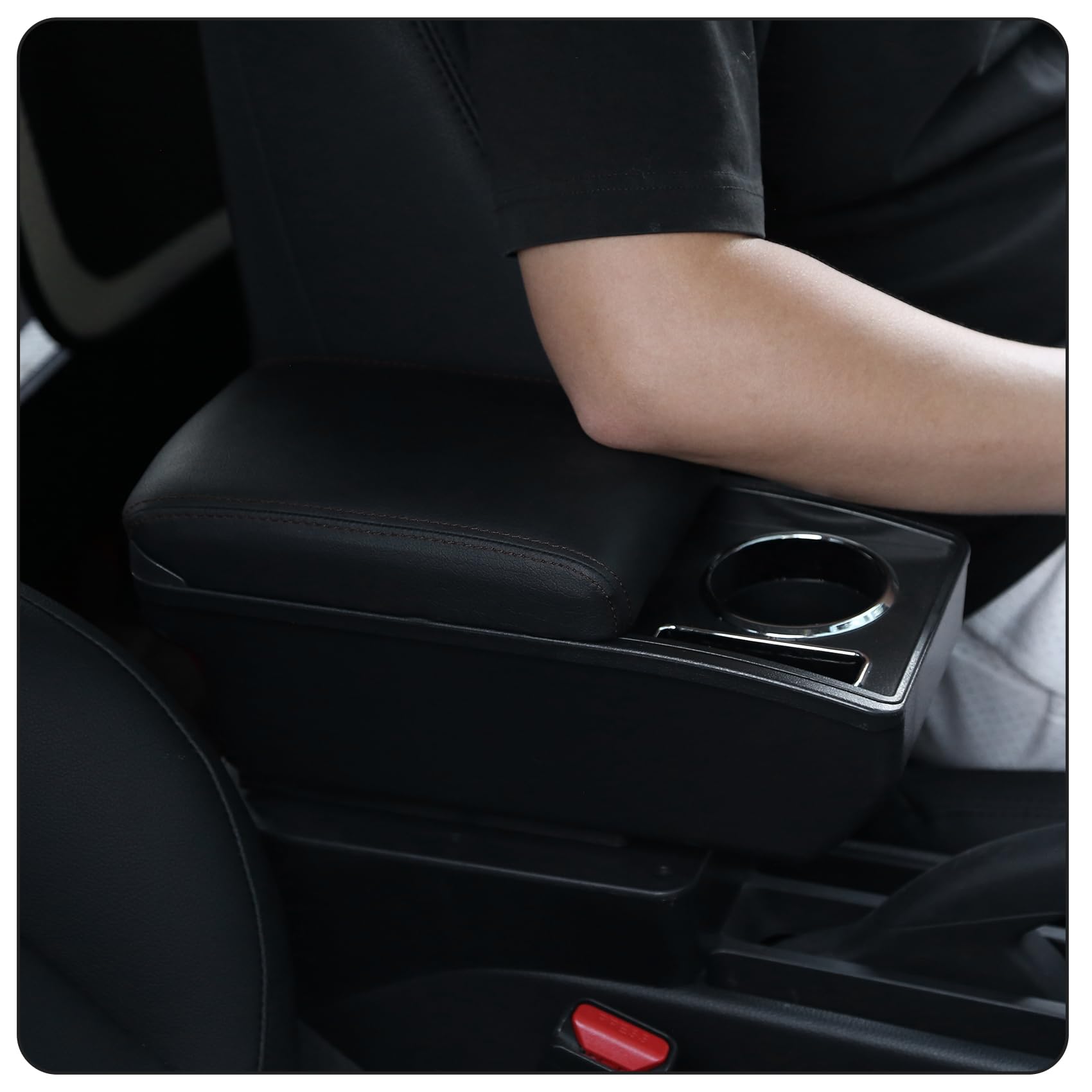 YJYWZH Compatible with Ford Fiesta MK7 Braccioli 2009-2017 Bracciolo Auto Console Centrale Scatola Portaoggetti Cuoio Nero Supporto del Braccio con Portabevande