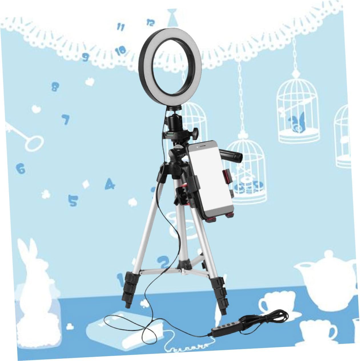 Led Light with Tripod Stand Dimmable Phone Holder for Streaming Photography Multi-Functional USB Powered Lighting
