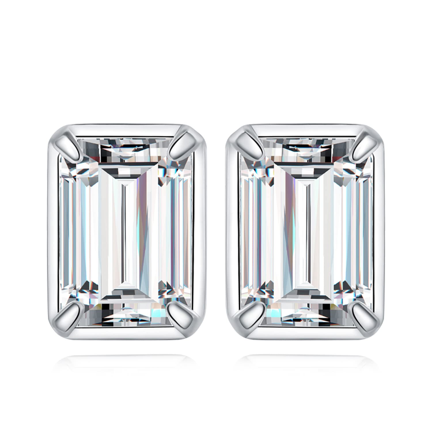 JewelryPalace Emerald Cut 1ct Moissanite Solitaire Stud Earrings for Women, 925 Sterling Silver 14k White Yellow Rose Gold Plated Earrings for Her,