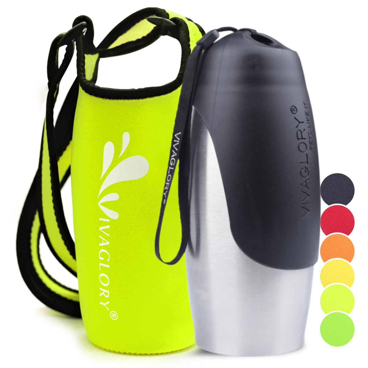 VIVAGLORY hundetrinkflasche & wasserflaschenhalter mit Schultergurt-Kombi, Hunde Trinkflasche & Wasserflaschenhalter für Unterwegs, Trinkflasche Edelstahl mit Wasserflaschenträger