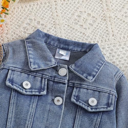 Letter Embroidered Denim Jacket for Toddler Girls Button Down Lapel Long Sleeve Shirts Little Girls Cute Stylish Clothes3