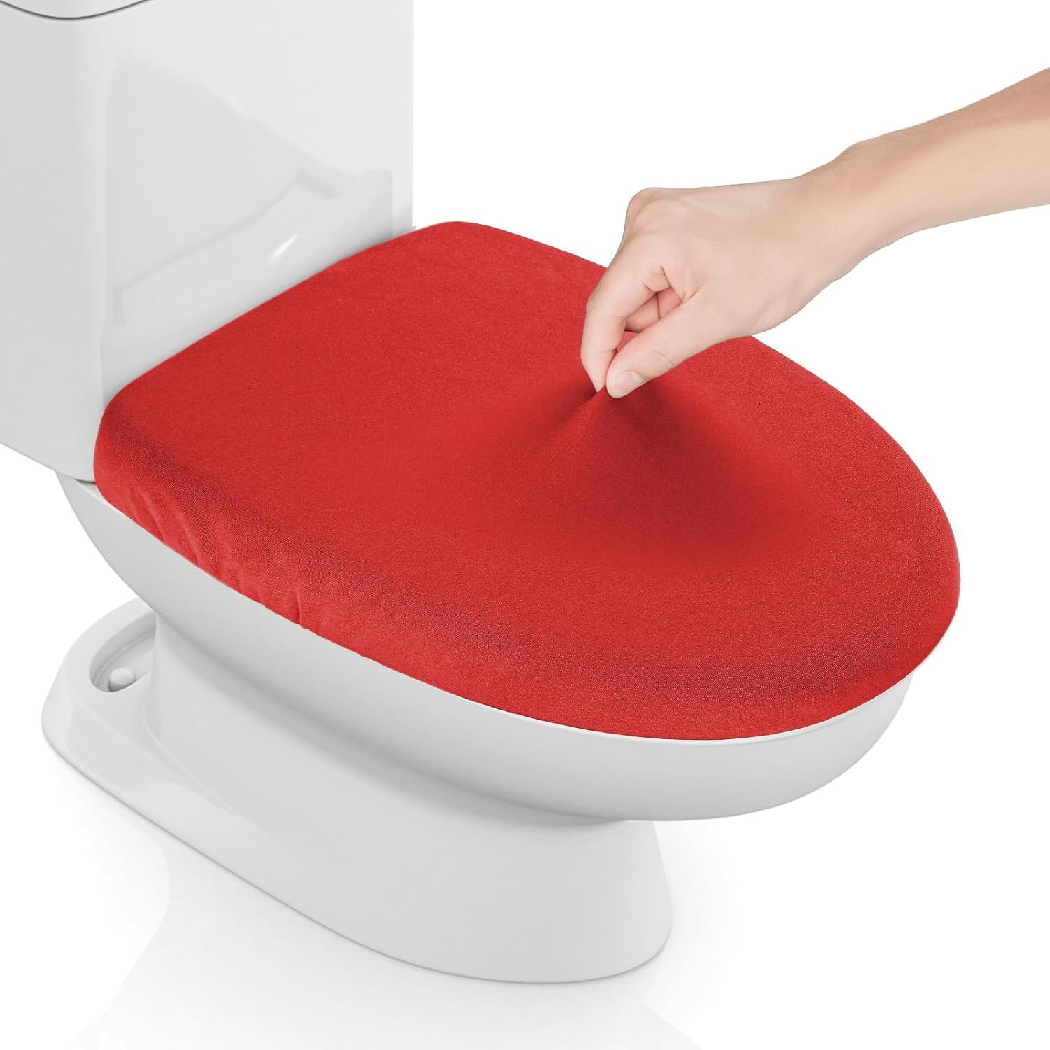 Stretch Spandex Toilet Lid Cover, Thick Toilet Seat Cover for Bathroom, Washable, Soft, Fits Most Toilet Lids, (Red 1 Piece)