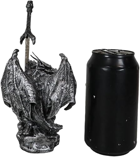Miniatura 8 de Ebros Gift Dragón blindado de plata legendario sosteniendo orbe azul y espada draconiana abrecartas escultura escultura decorativa para el hogar y