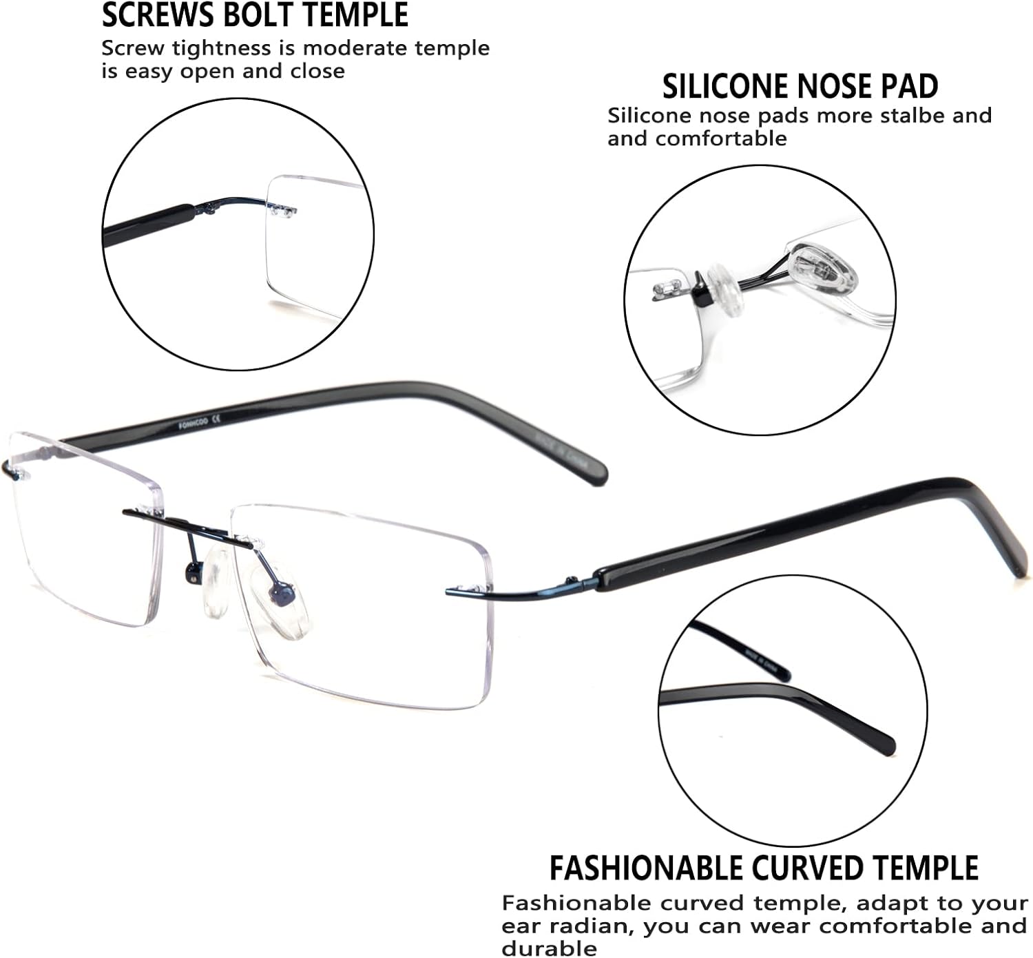 FONHCOO Blue Light Blocking Glasses Anti Blue Ray Unisex Lightweight Rimless Frameless Rectangle Computer Gaming Glasses - Image 6