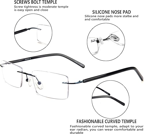 Vista 6 de FONHCOO Gafas de bloqueo de luz azul, anti rayos azules, unisex, ligeras, sin marco, rectangulares, para juegos de computadora