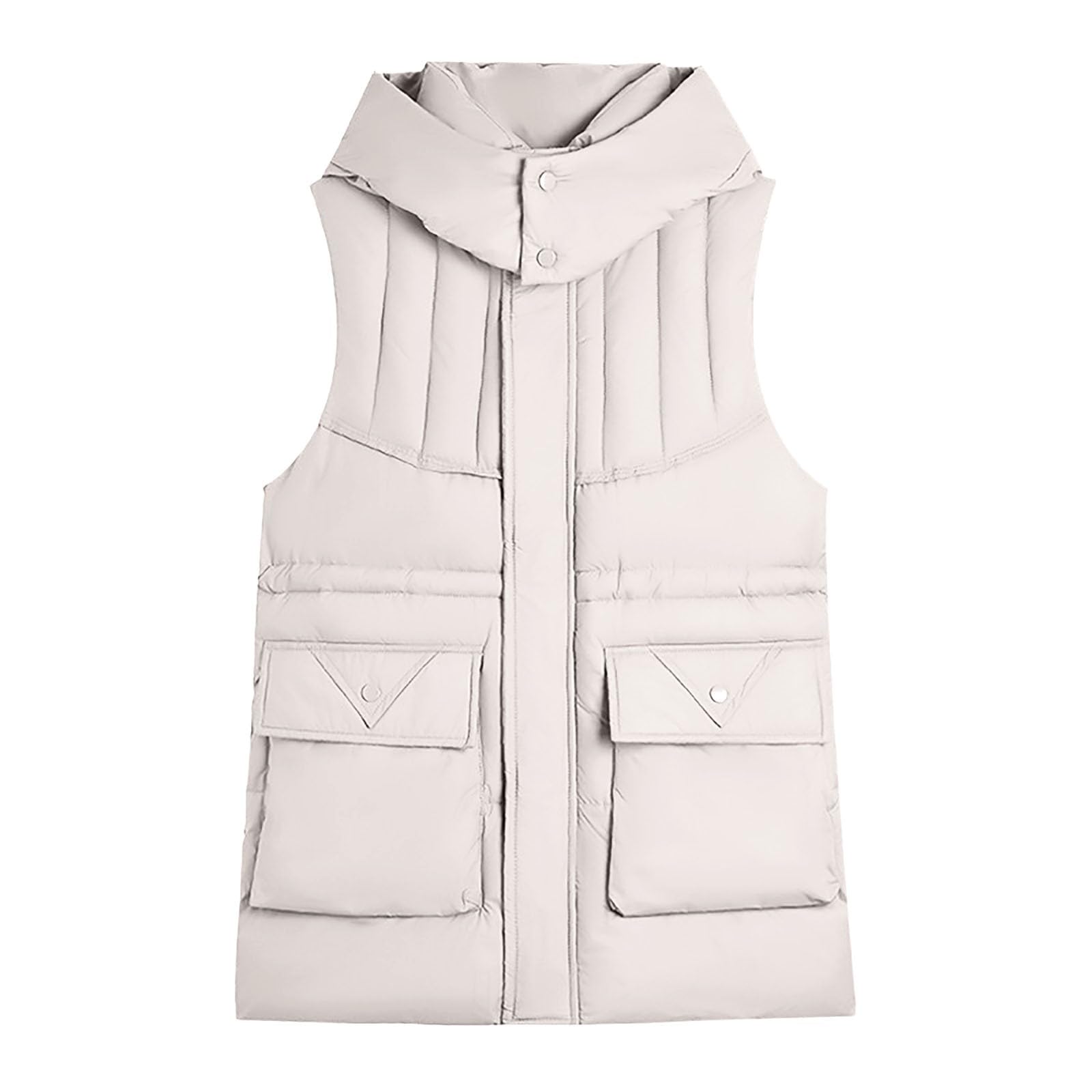 acolchado largo con cordón en la cintura, chaqueta sin mangas con capucha para calidez y estilo en invierno.