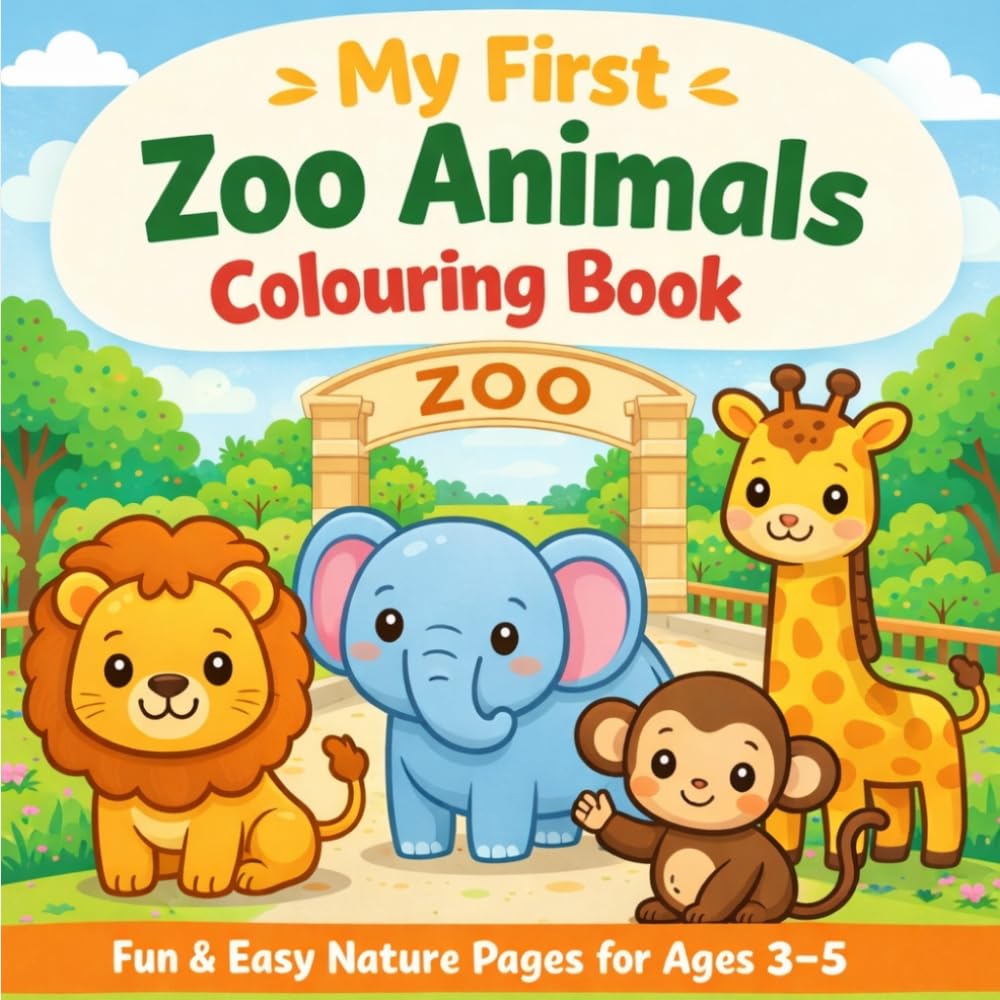 My First Zoo Animals Colouring Book: Fun & Easy Nature Pages for Ages 3-5