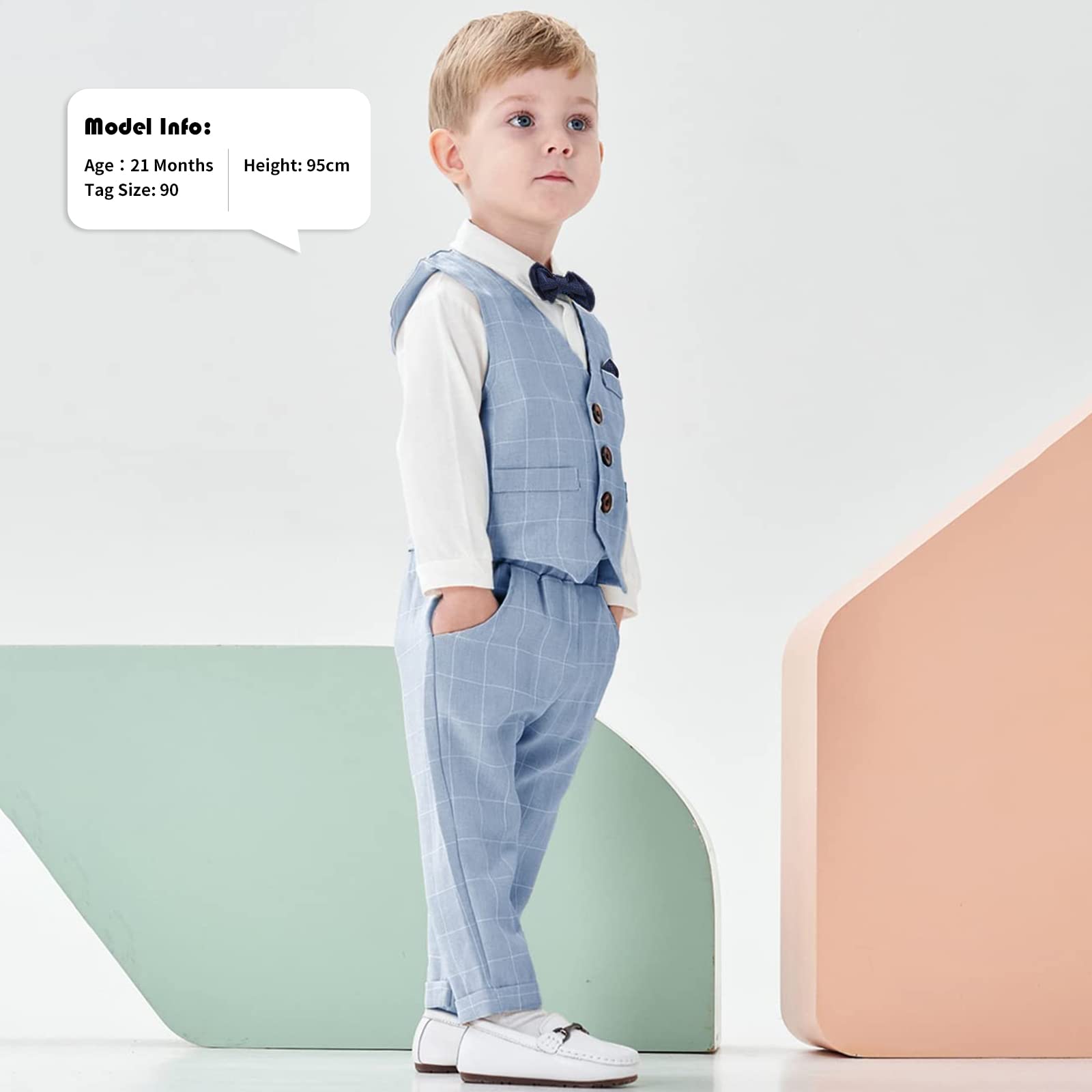 Volunboy Baby Boys Gentleman Suit, Toddler Formal Waistcoat Outfit Wedding Shirts + Vest +Bow Tie 4 PCS Set — view 2