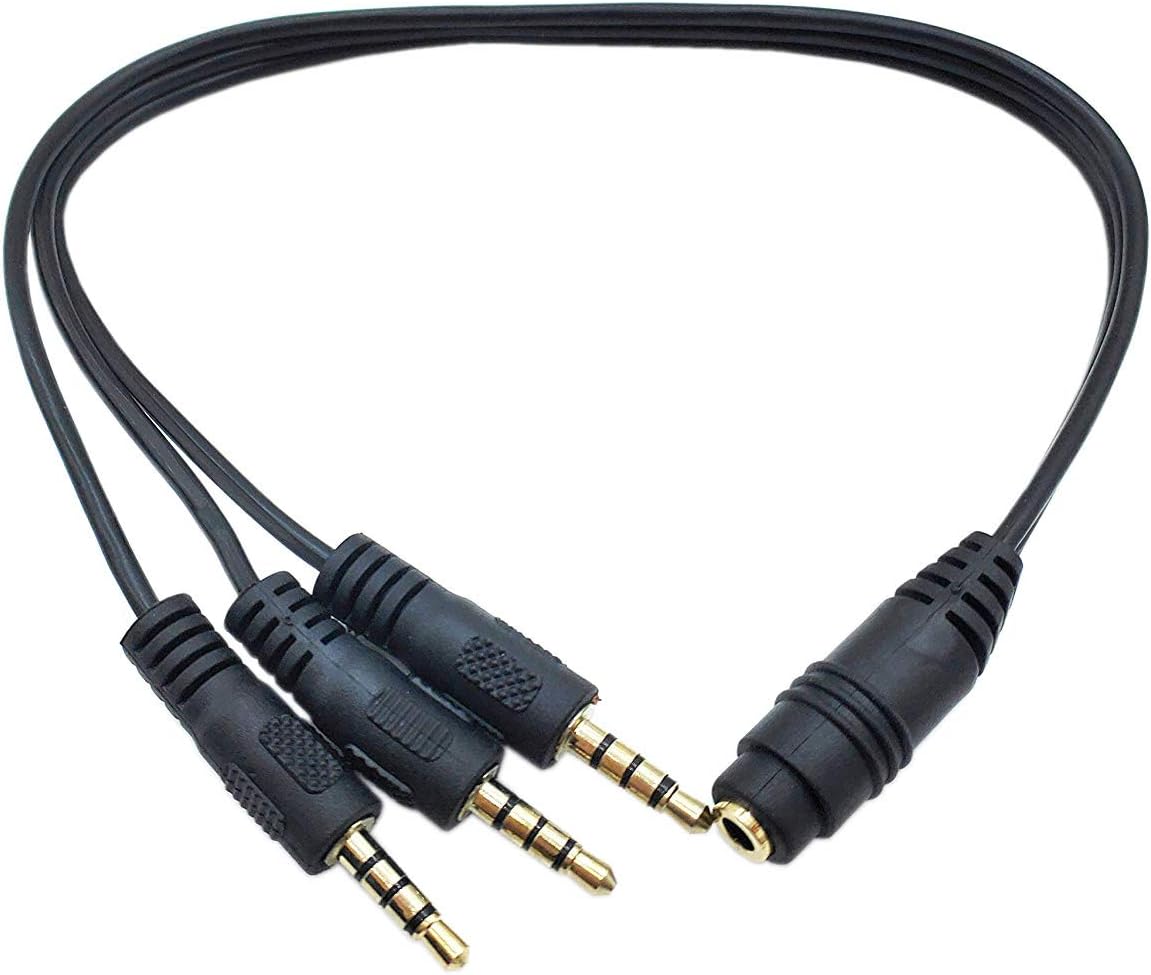 Qaoquda 3.5mm Stereo Splitter Cable, 1FT Gold Plated 3.5mm (1/8") TRRS Female to 3 x 1/8" Male Stereo Audio Splitter Cable(4-Pole 1F/3M)