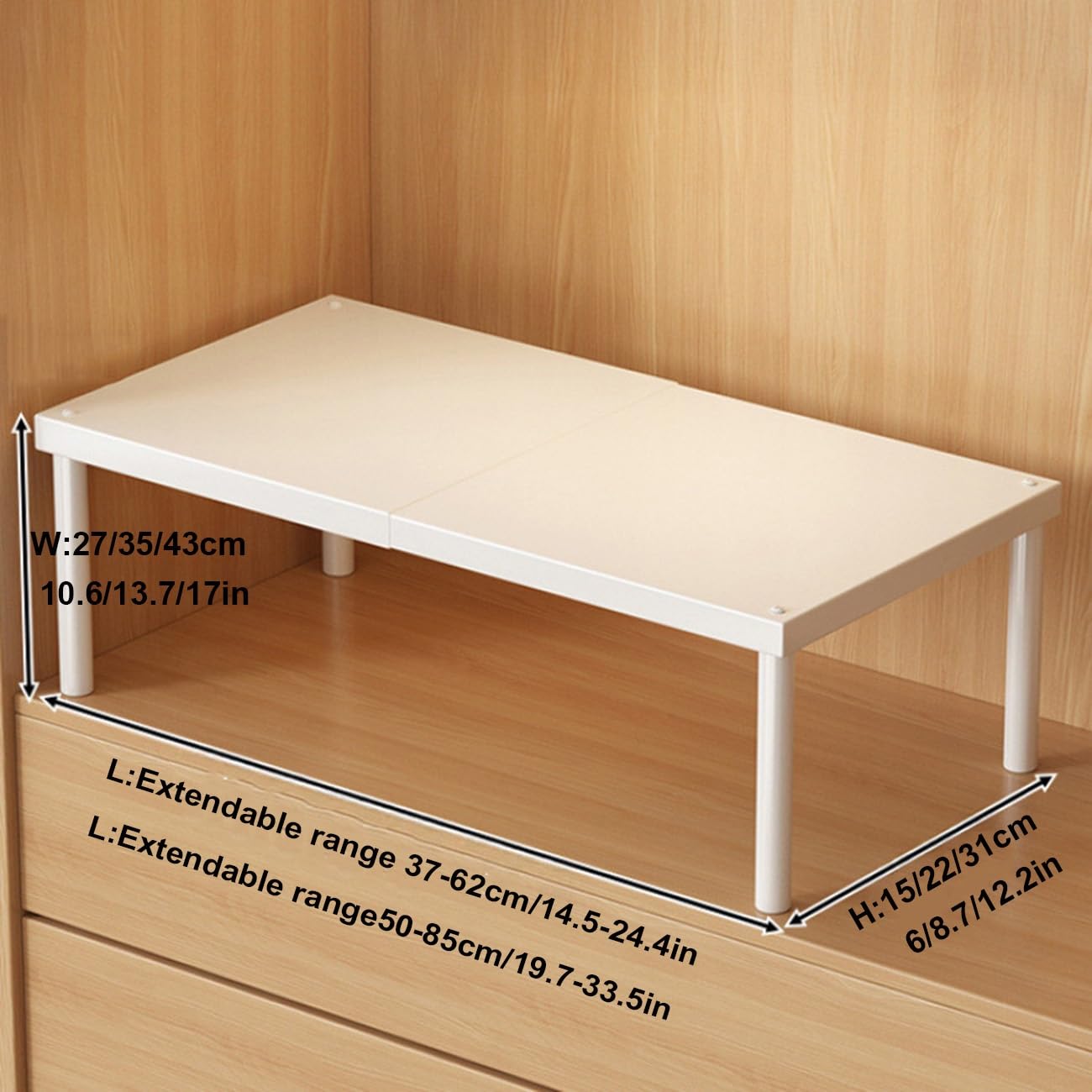 Scaffale regolabile espandibile in metallo per armadio, dispensa, cucina e lavanderia, scaffale versatile per armadio (larghezza 35 cm, lunghezza 50-85 cm, altezza 15 cm)