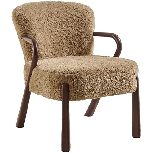 Modway Arden Faux Shearling Upholstered Accent Armchair in Sand – Mid-Century Modern Fuzzy Lounge Chair with Curved Wood Frame