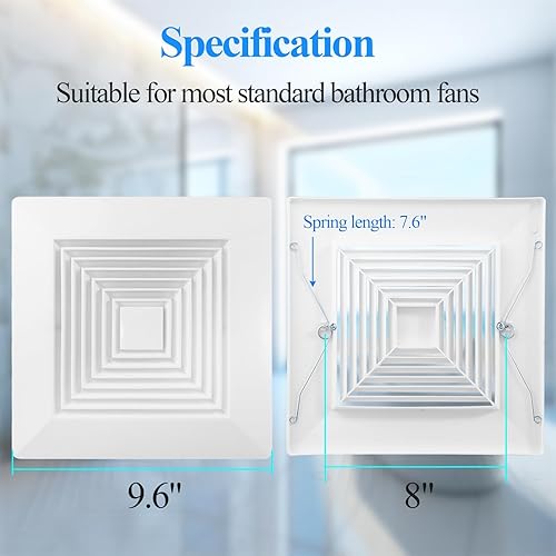 Miniatura 2 de WiseWater Cubierta de ventilador de baño de 9.6 x 9.6 pulgadas y rejilla cuadrada para ventilador de techo con resortes, cubierta de ventilación de