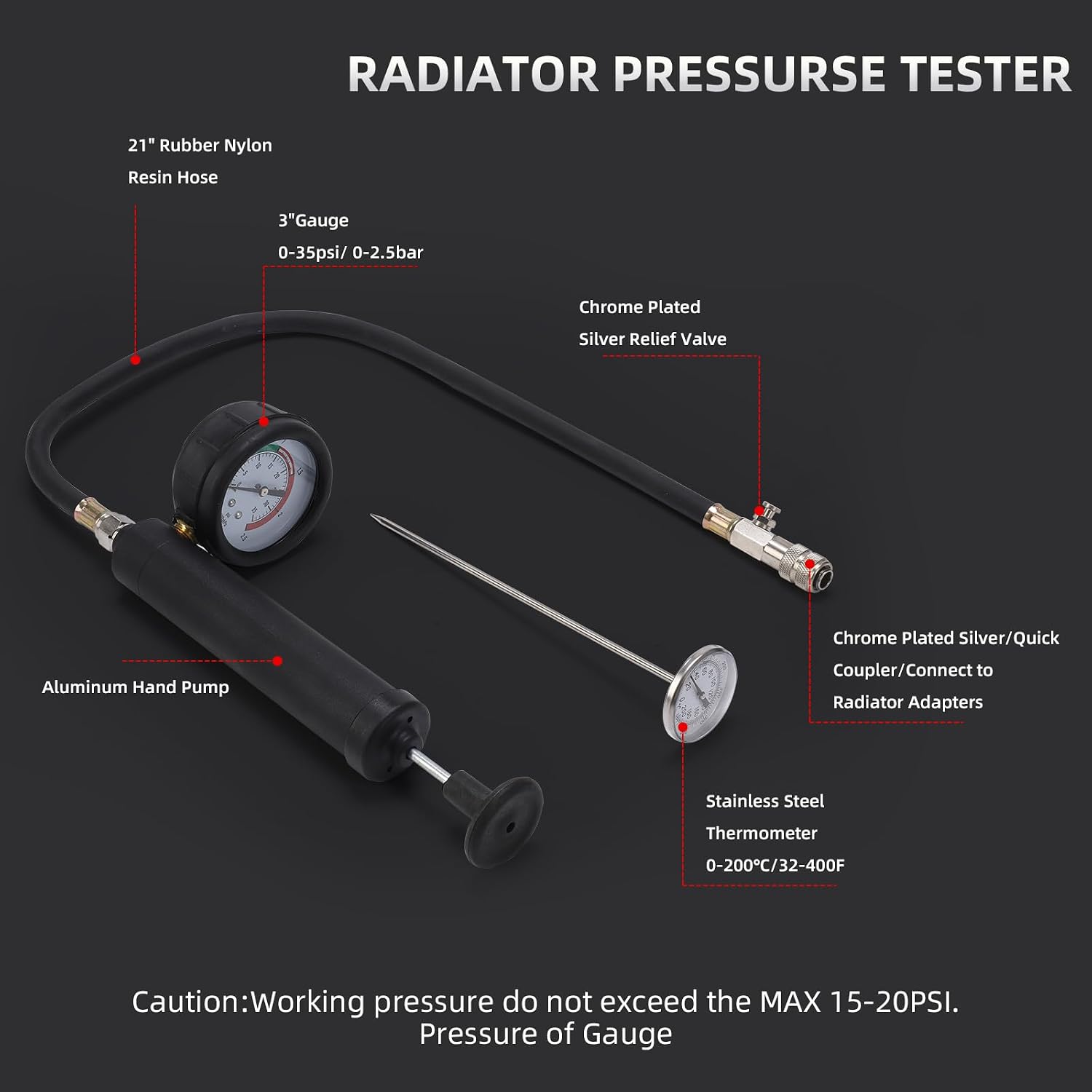 16 Pcs Universal Radiator Pressure Tester Kit，Coolant Pressure Tester kit with 13 Radiator Adapters for All Vehicle Cooling System
