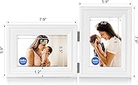 Vista 75 de Portarretratos de 5 x 7, doble bisagra horizontal de madera con marco de fotos plegable con frente de cristal real en grano de madera envejecido