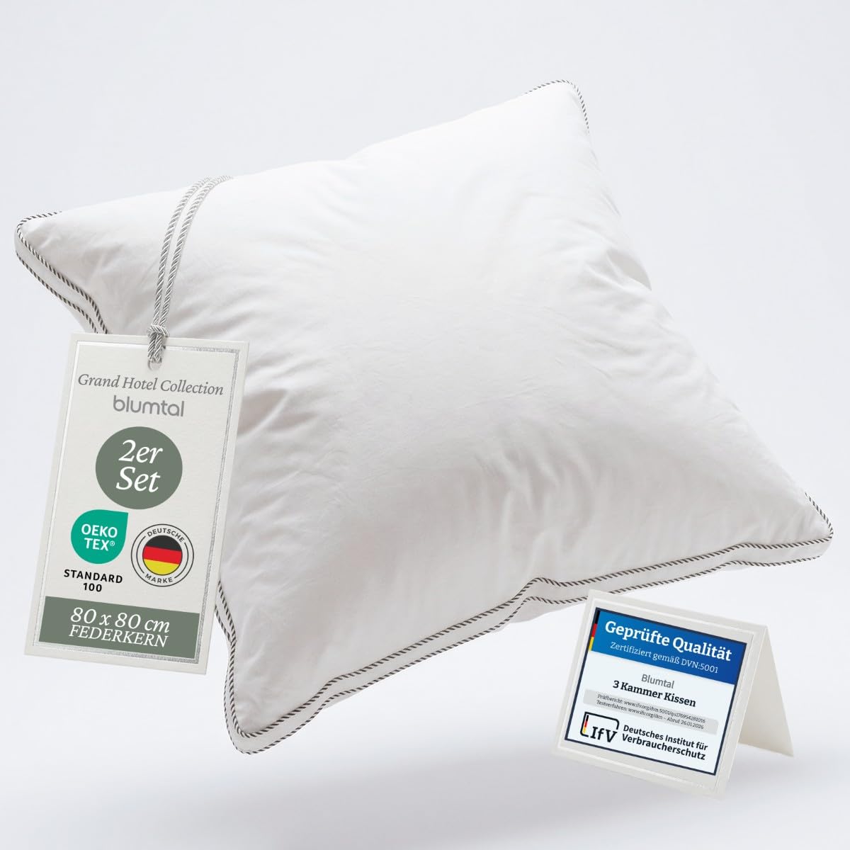 Blumtal Federkissen mit 3-Kammer-Füllung - Oeko-TEX zert. - Ultra stützender Federkern + weiche HCS-Außenkammern - Bettkissen mit Baumwoll-Bezug