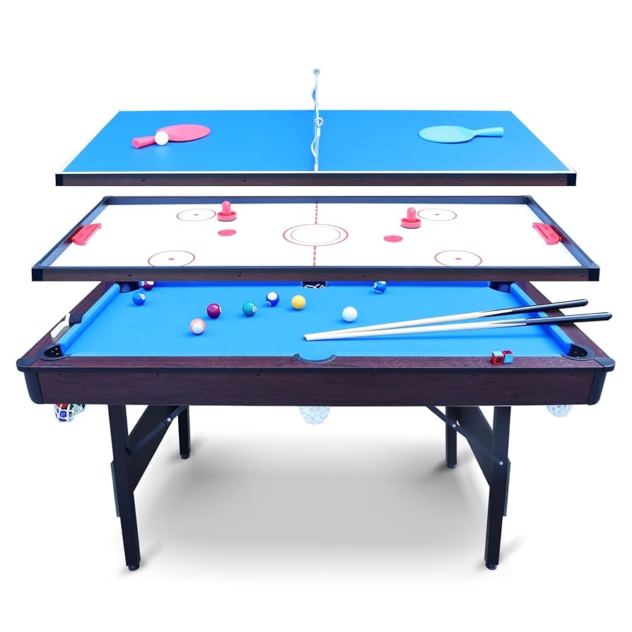AIPINQI 5ft 3in1 Multi Games Table, Folding Pool Table, Combo Game Table Steady, Portable Foldable Billiards Game Table for 15+ Kids and Adults, Air Hockey, Pool, Ping Pong : Amazon.co.uk: Sports &