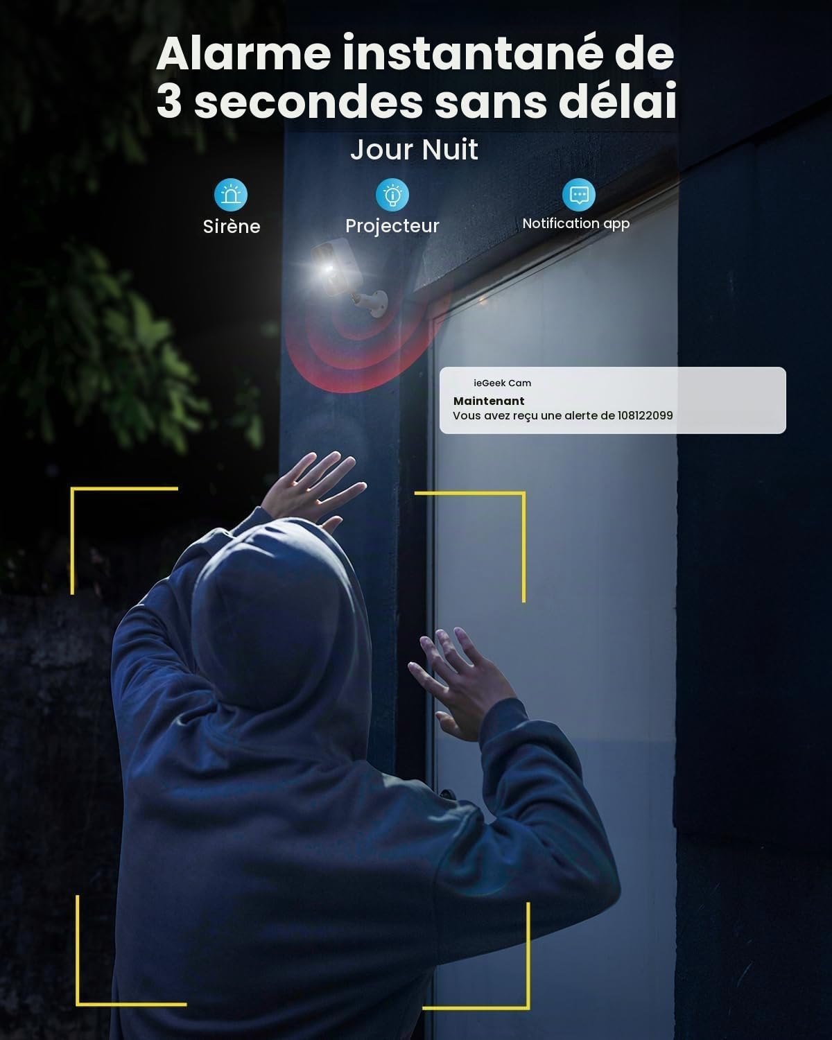 ieGeek Caméra de surveillance extérieure 5 MP Wi-Fi, batterie 5200 mAh, caméra de surveillance extérieur/intérieur, détection PIR, vision nocturne, audio bidirectionnel, projecteurs, étanche IP65