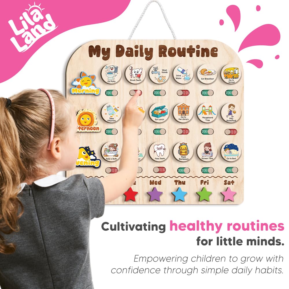 Wooden Daily Routine with Stars, Chore Chart for Kids, Visual Schedule for Kids, Morning Evening Routine Chart, Preschool Routine Chart, Routine Chart for Kids