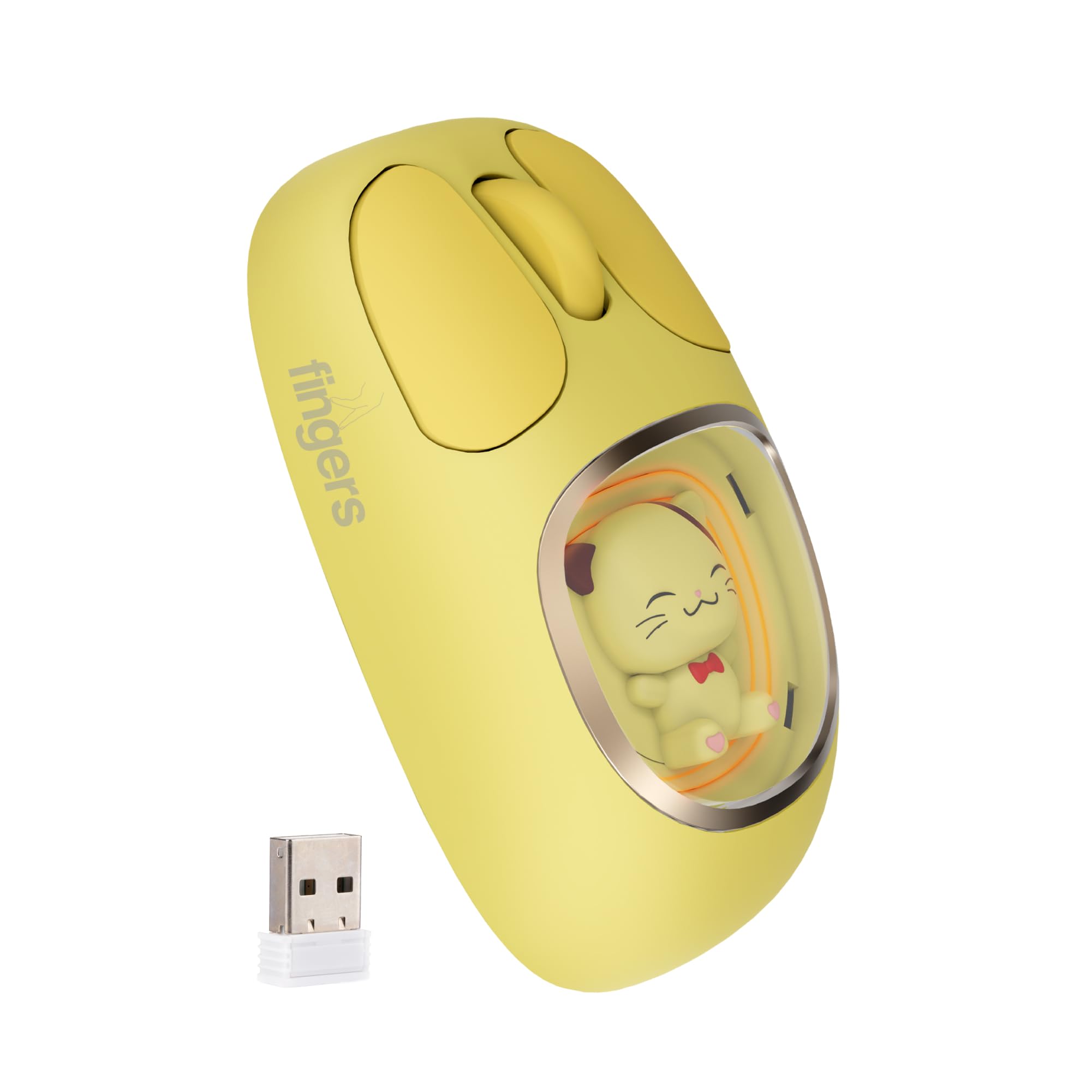 FINGERS CuteClicks WB4 Wireless Mouse - Adorable Design, 3-in-1 (USB + Bluetooth + Rechargeable), RGB Lights, 1200 DPI, Ambidextrous, Silent Clicks, 25-Day Battery (Sunshine Yellow)-picture-34