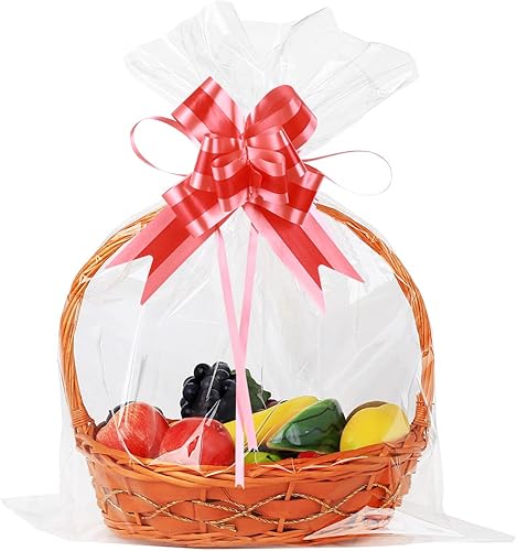 Miniatura 8 de UltraOutlet Bolsas de celofán transparente para cestas de 18 x 24 pulgadas, cinta roja (paquete de 50)