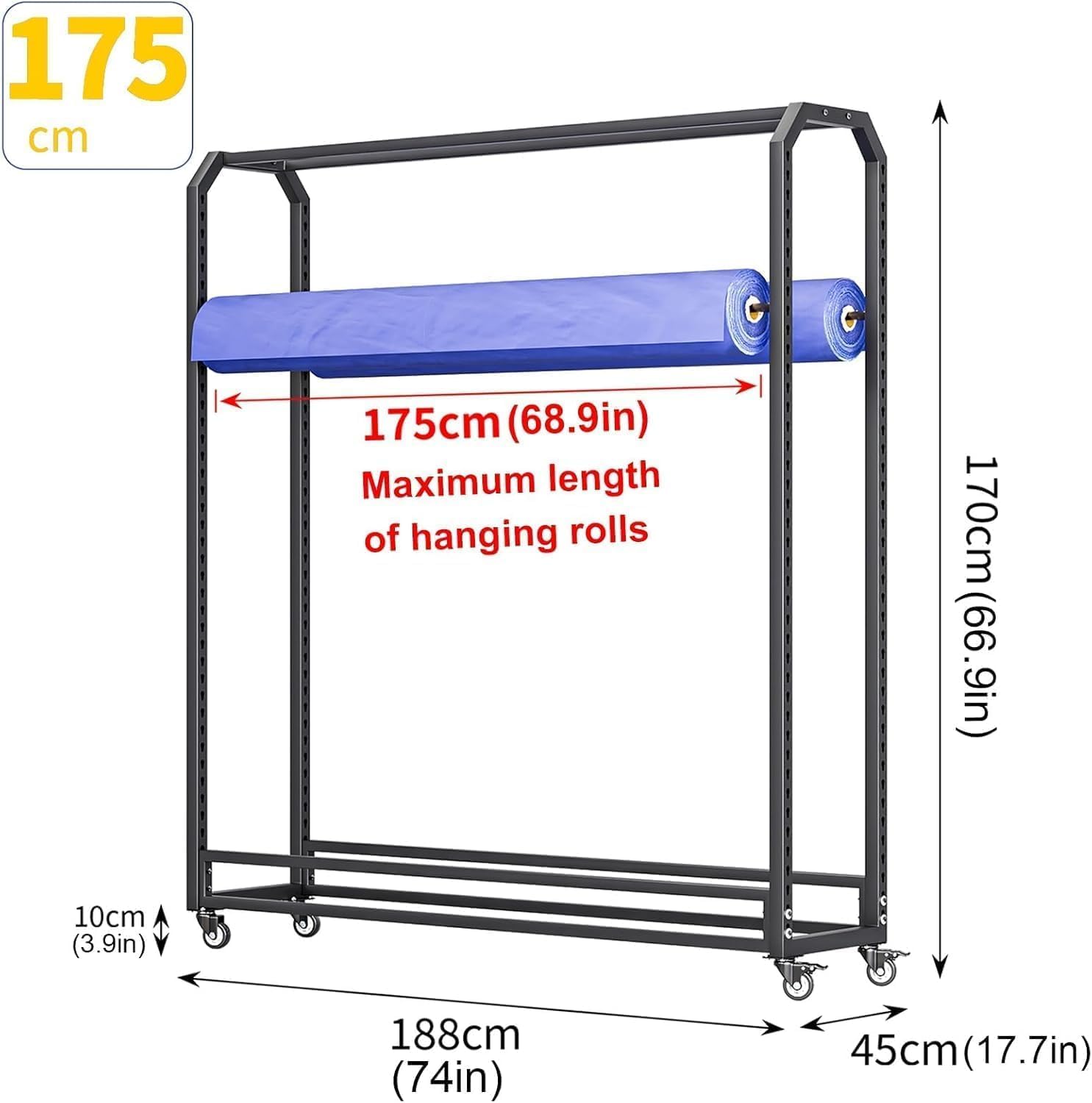 Large Textile Commercial Fabric Roll Storage Rack Movable Vinyl Paper Organizer With Adjustable Hanging Rods Brakeable Wheels Heavy-duty Sewing Room/Curtain Stu(Size:Crossbar 175cm,Color:12 crossbars)
