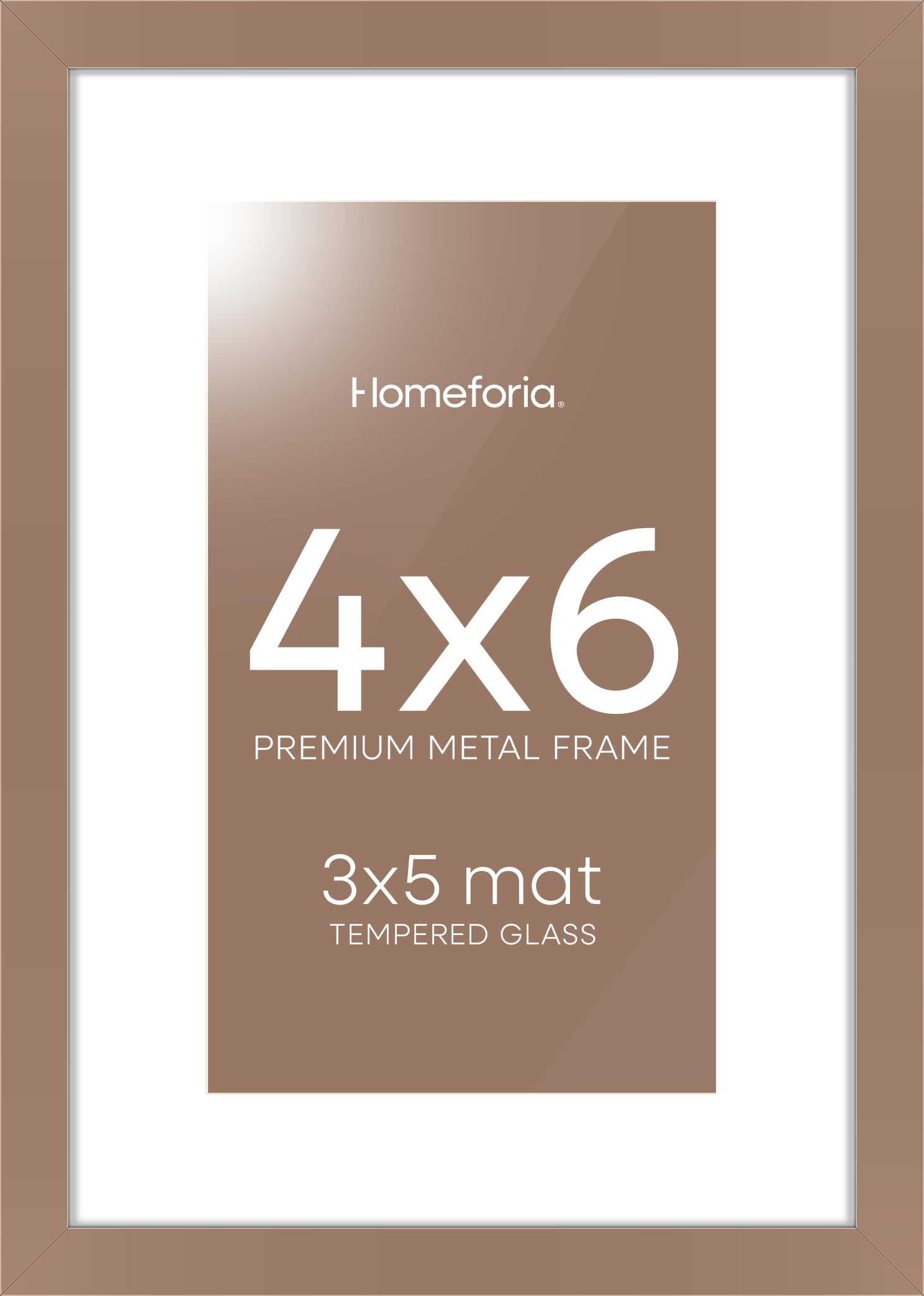 Homeforia 4x6 Mocha Picture Frame, High-End Metal, 3x5 Mat, Glass | High End Aluminum, Tempered Glass, Acid-Free 3x5 Removable Mat, 4x6 in Edge-to-Edge Display 6x4, Wall Kit, Set Of 1