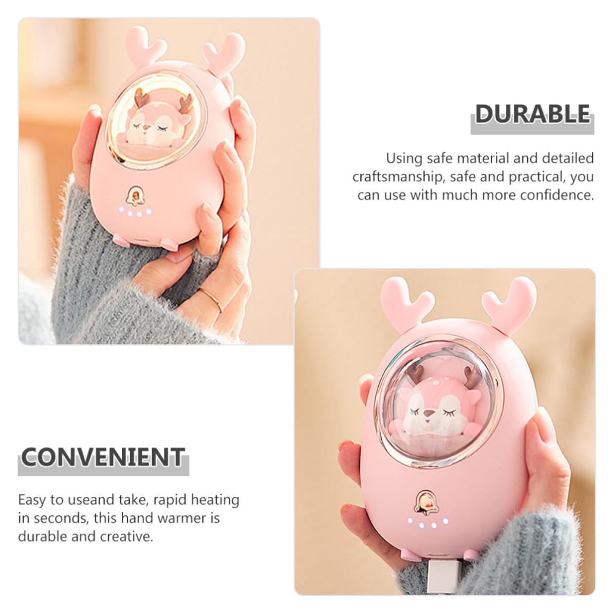 Chauffe-mains Rechargeable USB Lumineux, Mini Chauffe-poche Rose 6500mah