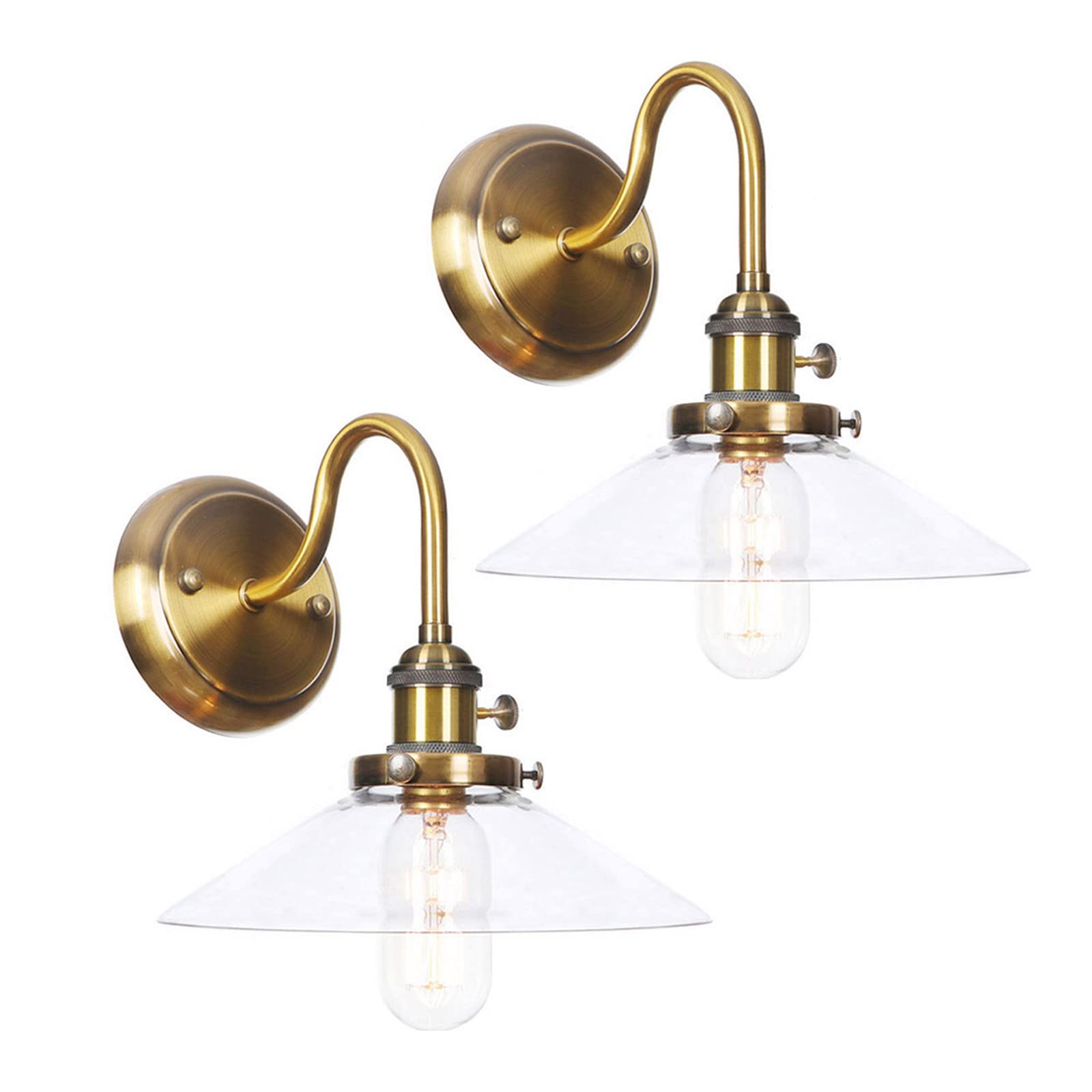 2 Pack Wall Lights, Vintage Wall Light Fittings Wall Sconce Lamp, with Clear Glass Lampshade, Metal Wall Sconce E27 Base for Loft Bar, Kitchen, Living Room,K