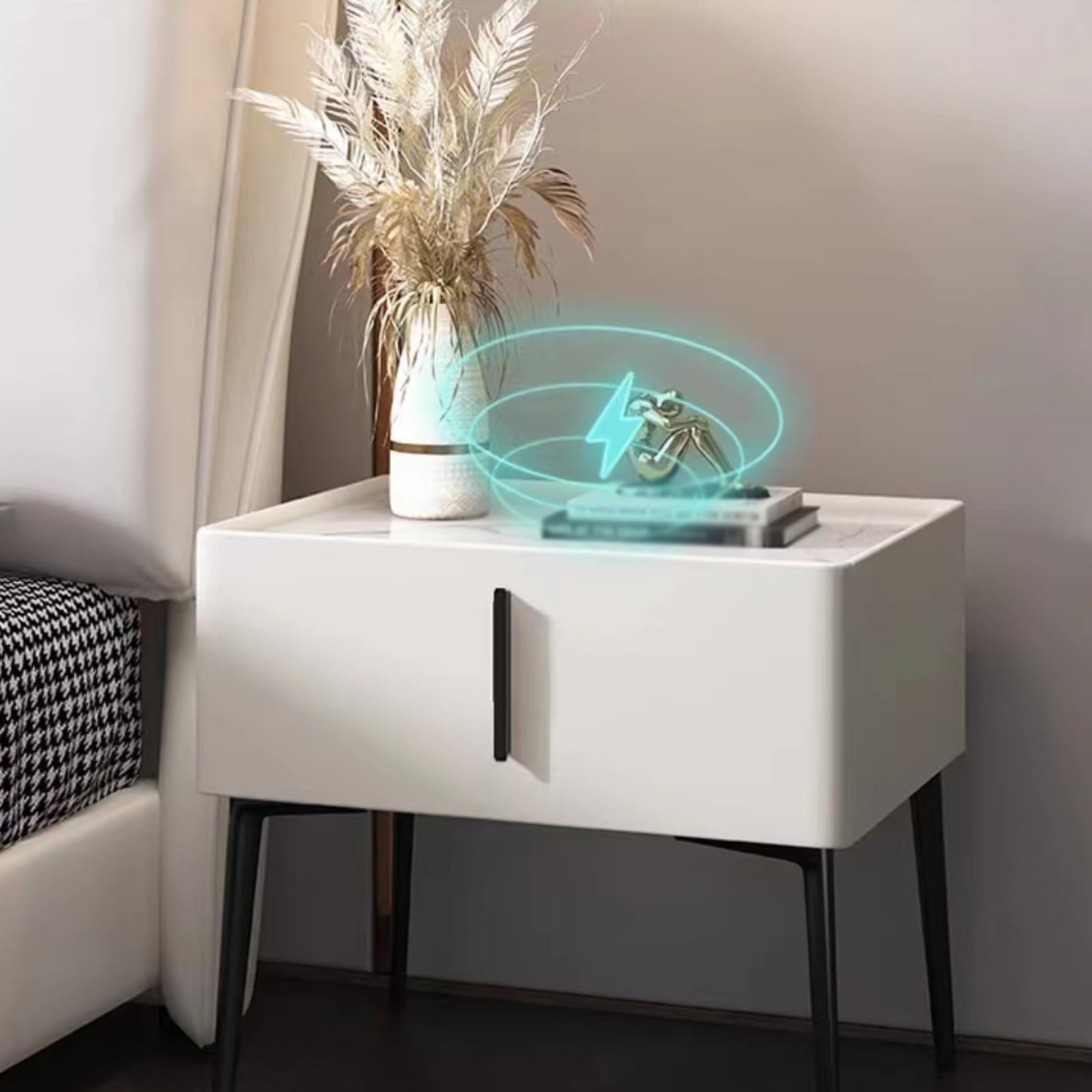 Table de chevet pour station de recharge et plateau en dalle de roche pour vos matins parfaits