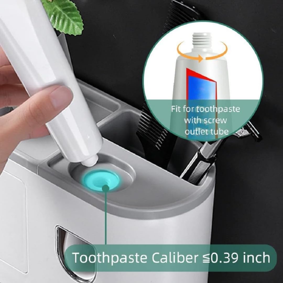 Soporte para cepillo de dientes montado en la pared, soportes para cepillo de dientes para baño, dispensador de pasta de dientes con 4 ganchos para cepillo de dientes (1 taza)