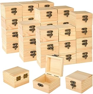 36 Pieces Small Square Wooden Box Unfinished Wood Treasure Boxes with Lid for Homade DIY Crafts (2.7 x 2.7 x 1.9 In)