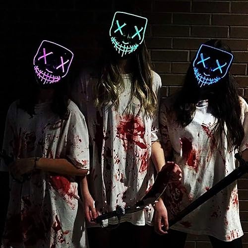 Miniatura 4 de Máscara de miedo de Halloween con luz LED, máscara de purga LED, máscara de purga LED, alambre de luz para festivales, cosplay, disfraces, fiestas