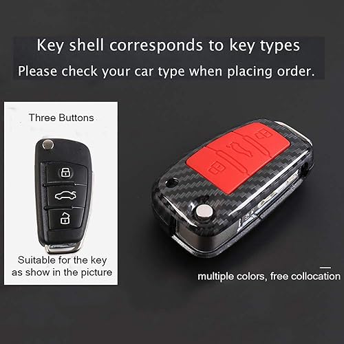 Miniatura 10 de ontto Funda protectora para llaves Audi con textura de fibra de carbono, para evitar caídas y arañazos, ABS de moda + goma natural azul