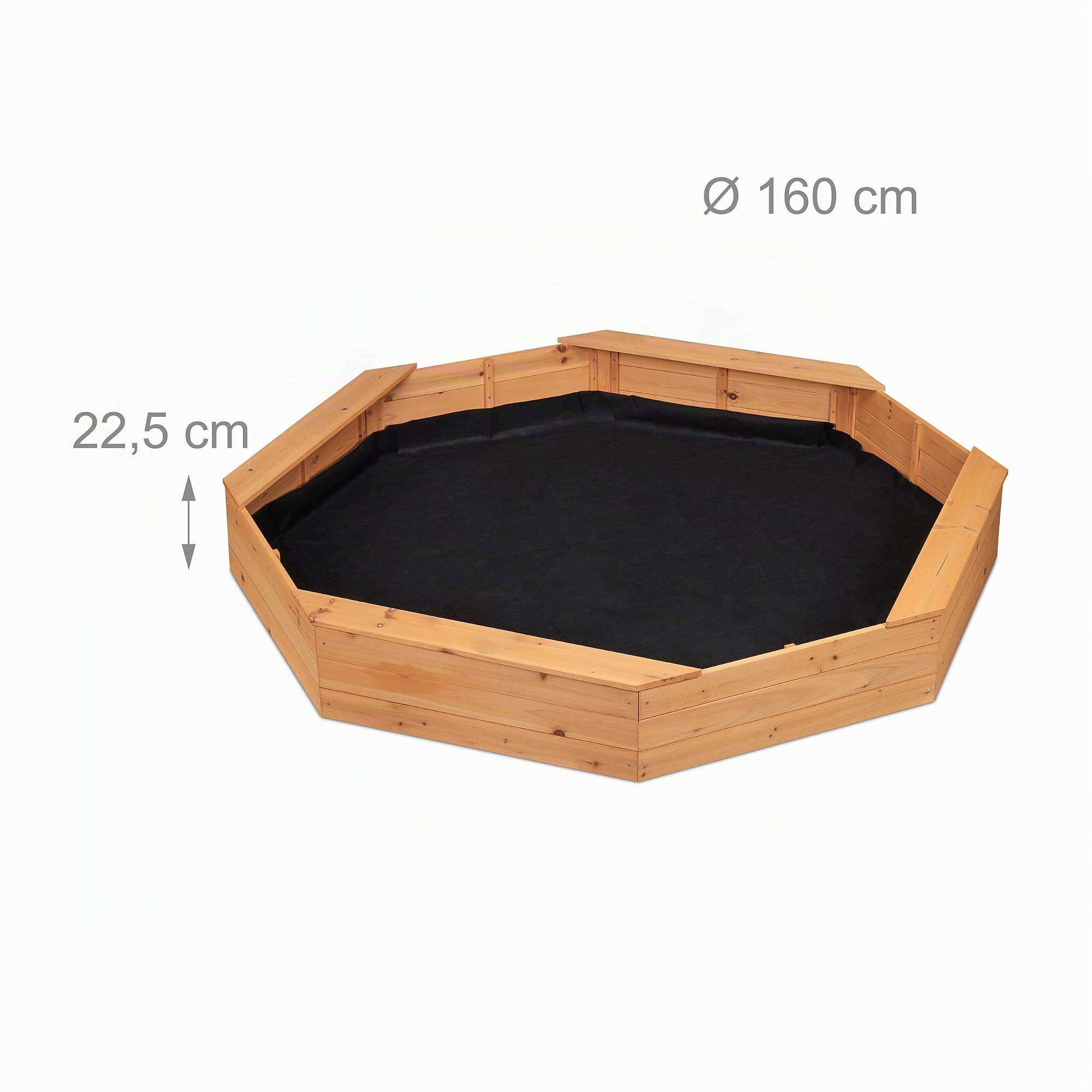Relaxdays Arenero Niños, Octogonal, 4 Bancos, con Forro, 22,5 x 160 x 160 cm, Cajón de Arena, Madera de Abeto, Natural