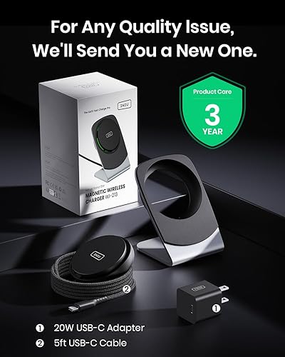 Miniatura 7 de INIU Cargador inalámbrico, soporte magnético de carga rápida de 15 W, estación de carga inalámbrica esencial de viaje con luz adaptativa para