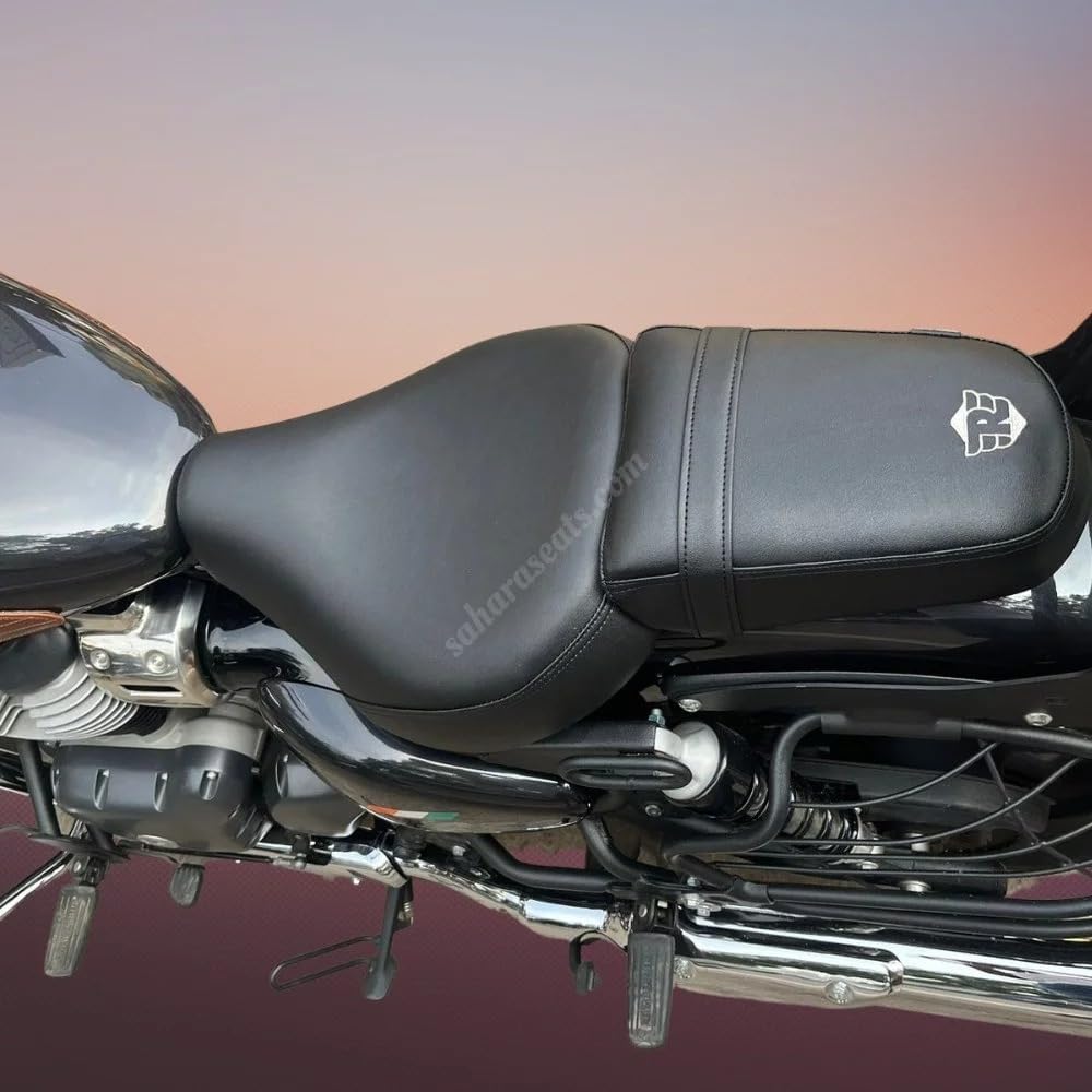 Sahara Seats Leather Super Finish Seat Cover with Added Soft Cushion Compatible with Super Meteor 650 Vegan - Color Black-image-40
