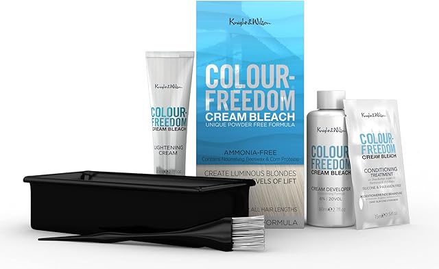 Knight & Wilson Colour-Freedom Cream Hair Bleach. Ammonia-Free Formula Lifts up to 8 Shades. Protects & Repairs While Lightening. Complete bleaching kit including Tint Bowl & Brush