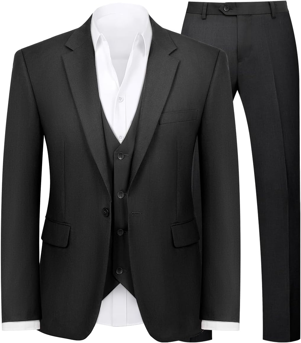 Men's 3-Piece Slim Fit Tuxedo Suit Set for Men One Button Blazer Jacket Vest Pants Business,Wedding,Banquet,Party
