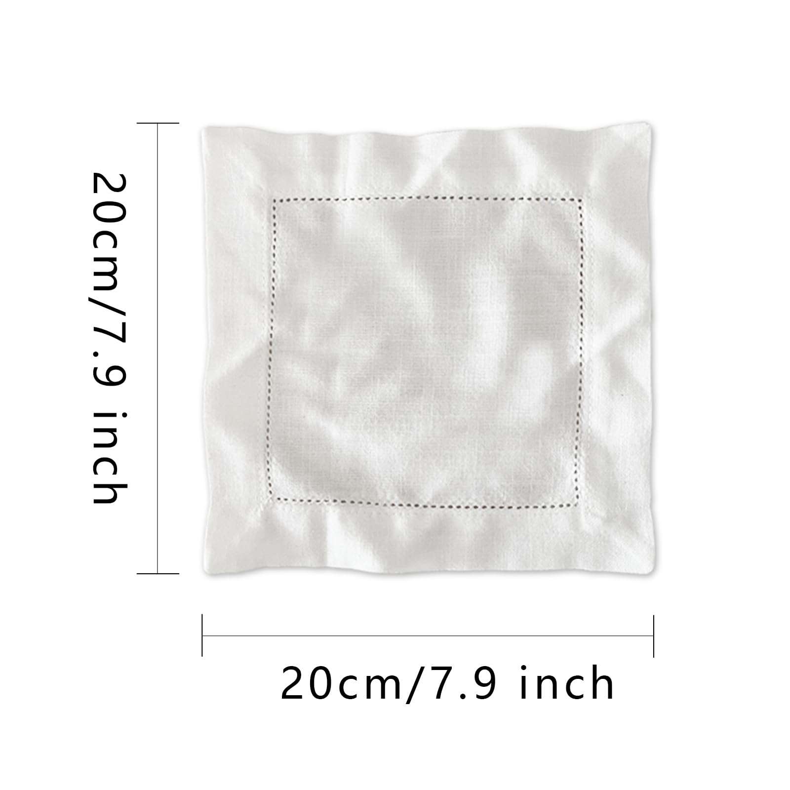 Stoffservietten 6er Set Baumwoll Leinen Waschbar Wiederverwendbare mit Hohlsaum Servietten Stoff Tischsets Tischdekoration für Partys Weihnachten Geburtstag Hochzeit Küche (Weiß, 20 x 20 cm)