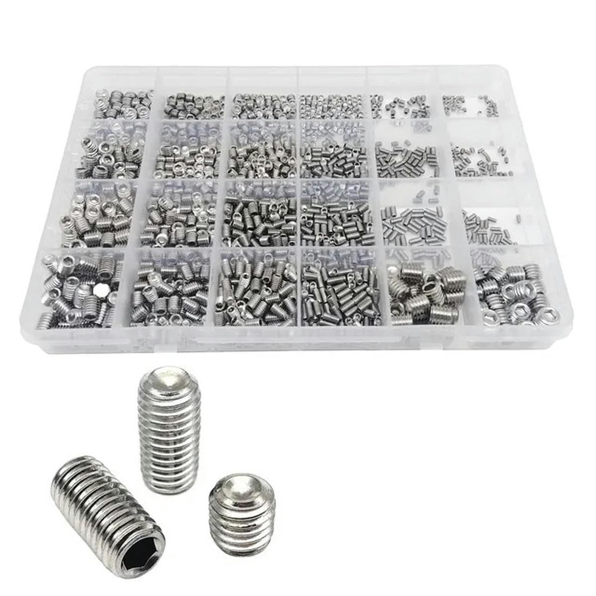 500/1500X M2 M2.5 M3 M4 M5 M6 M8 N916 304 stal szlachetna czarny sześciokątny klucz imbusowy Allen Cup Point Grub Bolt Set Screw Box stal szlachetna 1500 sztuk